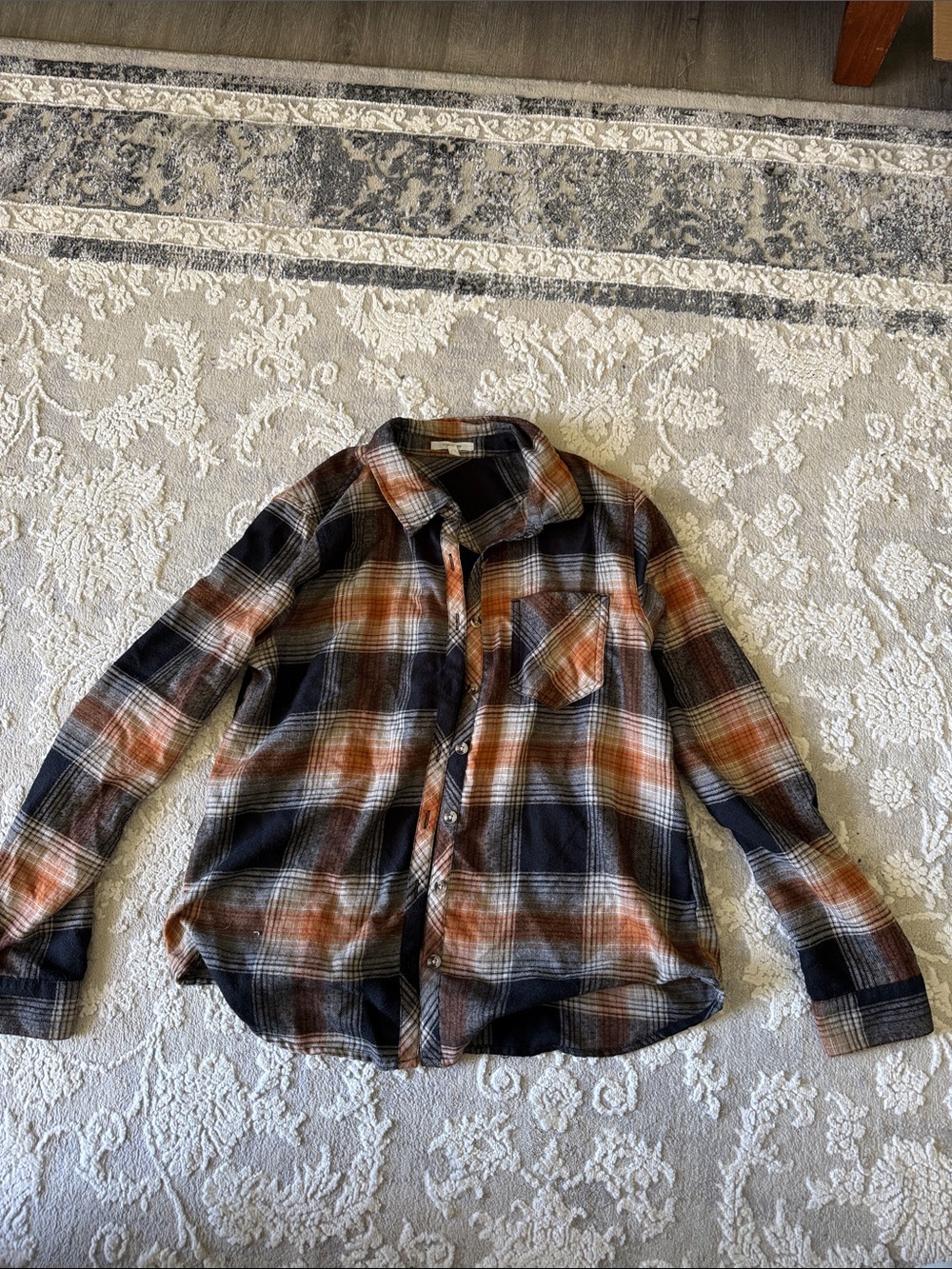 Maurices Black and Orange Plaid Button-Down Shirt